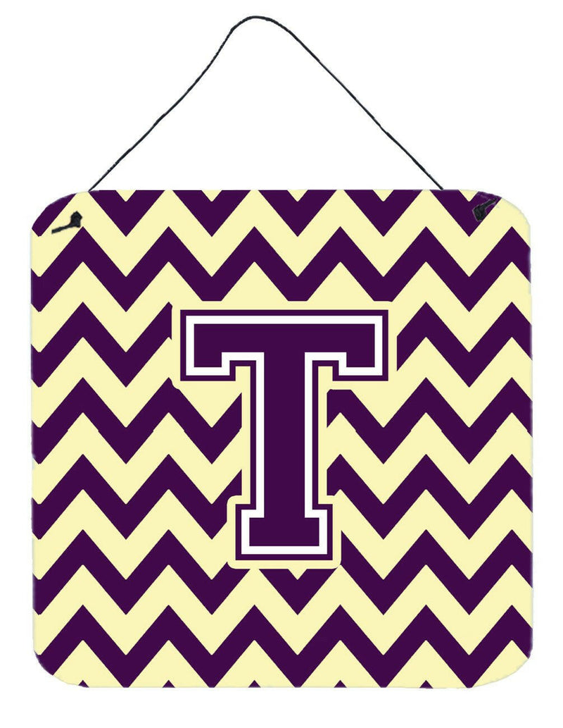 Letter T Chevron Purple and Gold Wall or Door Hanging Prints CJ1058-TDS66