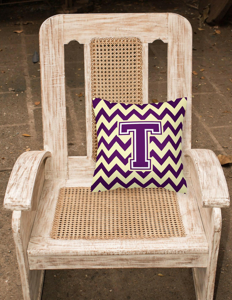 Letter T Chevron Purple and Gold Fabric Decorative Pillow CJ1058-TPW1414