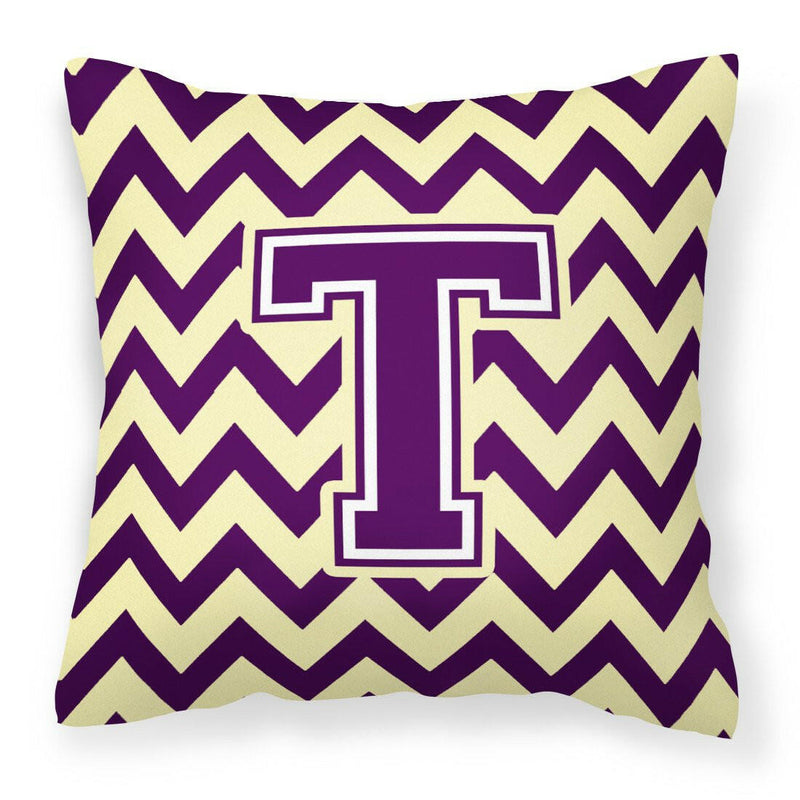 Letter T Chevron Purple and Gold Fabric Decorative Pillow CJ1058-TPW1414