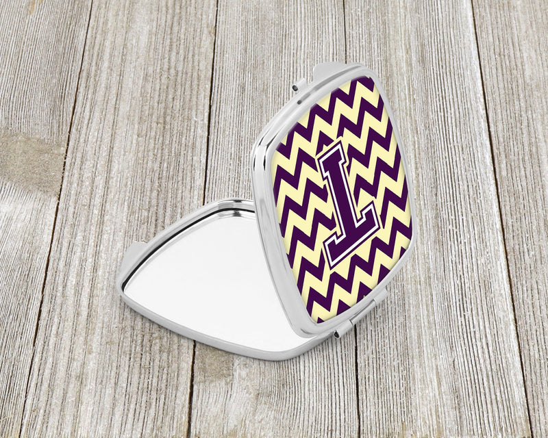 Letter T Chevron Purple and Gold Compact Mirror CJ1058-TSCM