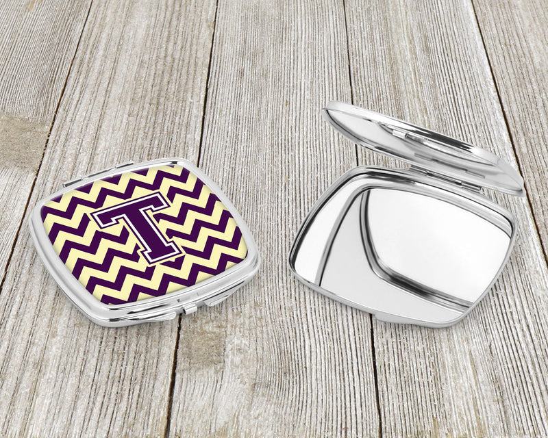 Letter T Chevron Purple and Gold Compact Mirror CJ1058-TSCM