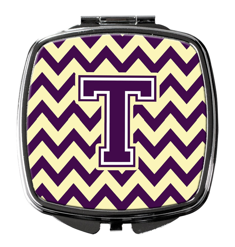 Letter T Chevron Purple and Gold Compact Mirror CJ1058-TSCM