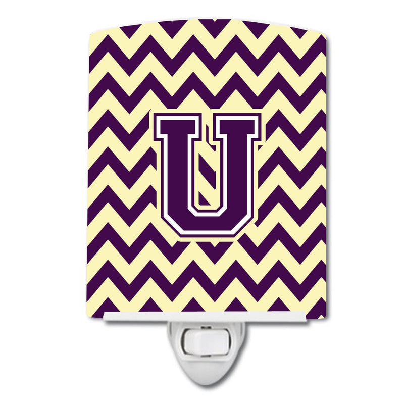 Letter U Chevron Purple and Gold Ceramic Night Light CJ1058-UCNL