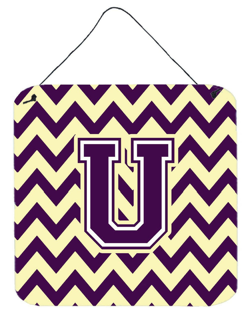 Letter U Chevron Purple and Gold Wall or Door Hanging Prints CJ1058-UDS66