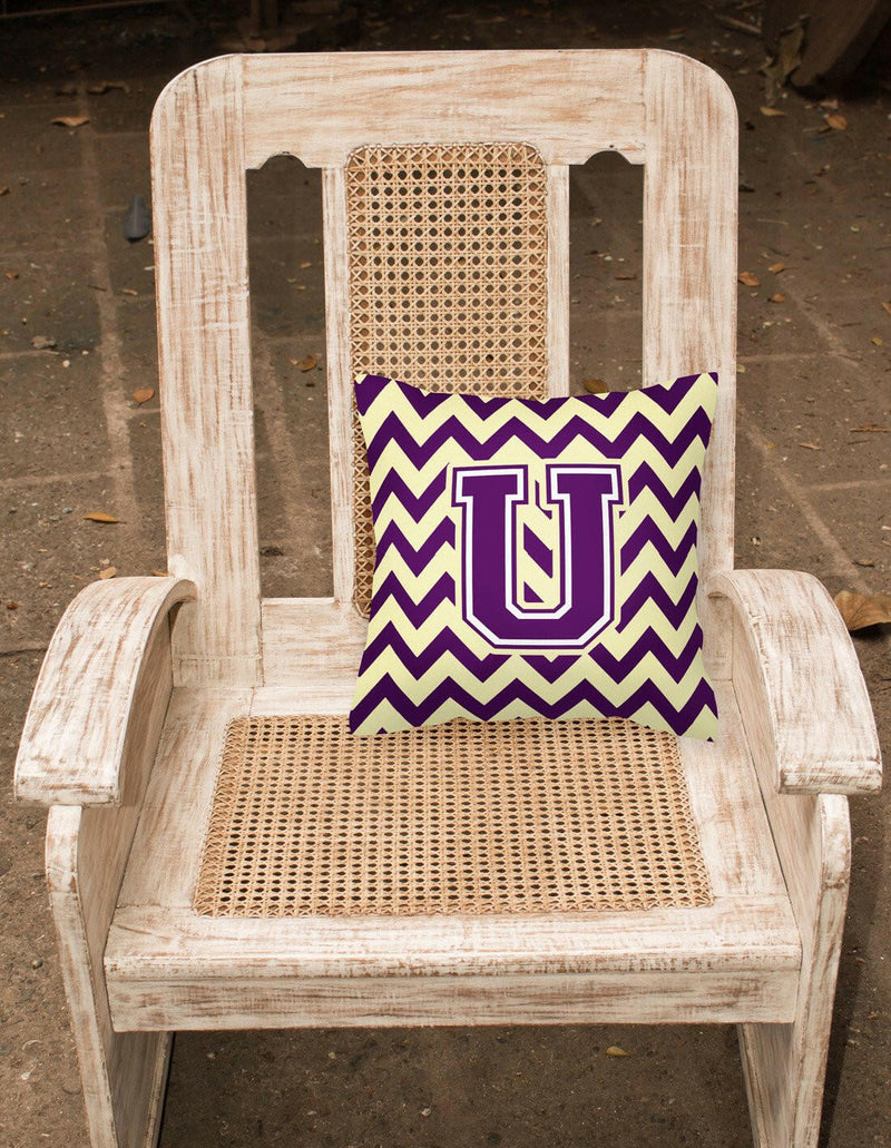 Letter U Chevron Purple and Gold Fabric Decorative Pillow CJ1058-UPW1414