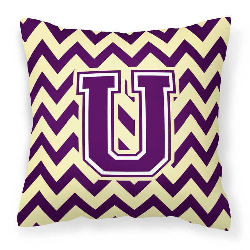 Letter U Chevron Purple and Gold Fabric Decorative Pillow CJ1058-UPW1414