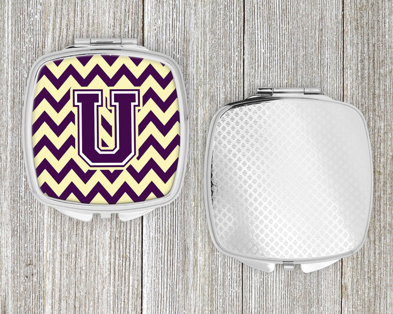 Letter U Chevron Purple and Gold Compact Mirror CJ1058-USCM