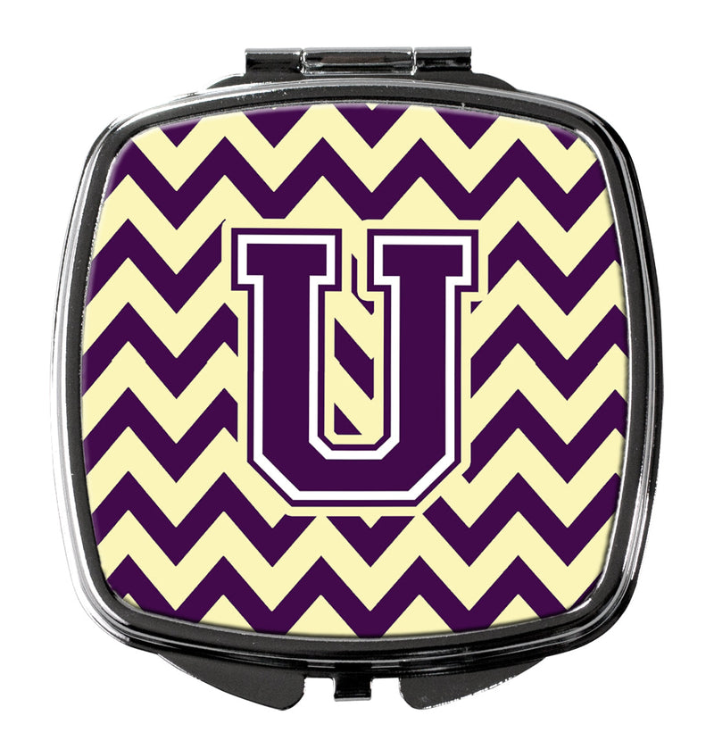 Letter U Chevron Purple and Gold Compact Mirror CJ1058-USCM