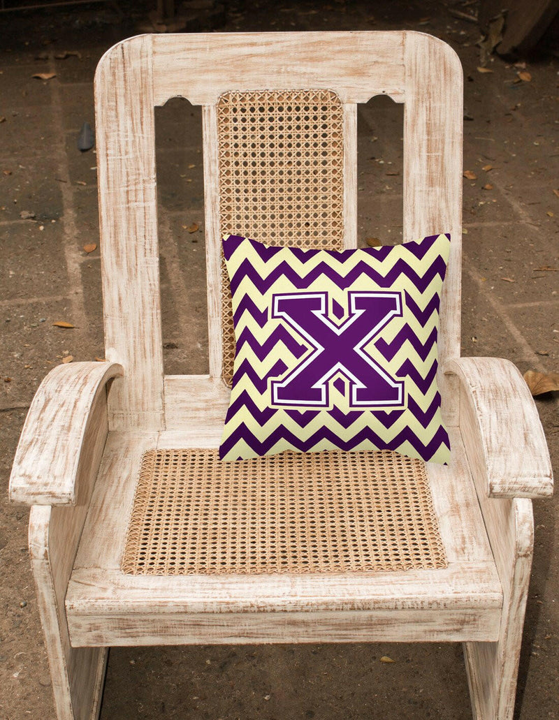 Letter X Chevron Purple and Gold Fabric Decorative Pillow CJ1058-XPW1414