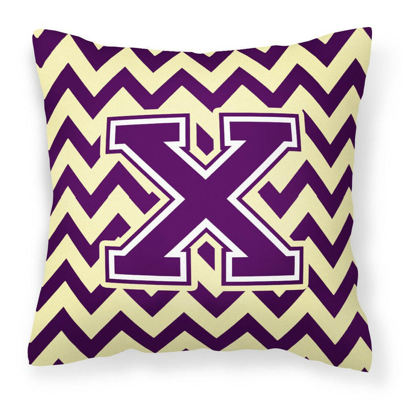 Letter X Chevron Purple and Gold Fabric Decorative Pillow CJ1058-XPW1414