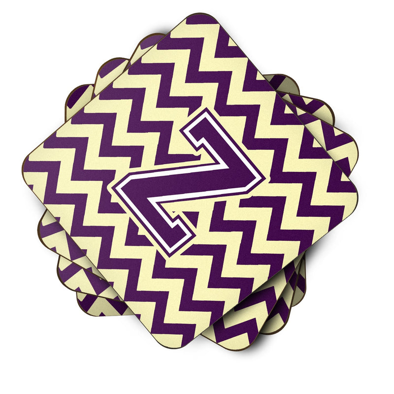 Letter Z Chevron Purple and Gold Foam Coaster Set of 4 CJ1058-ZFC