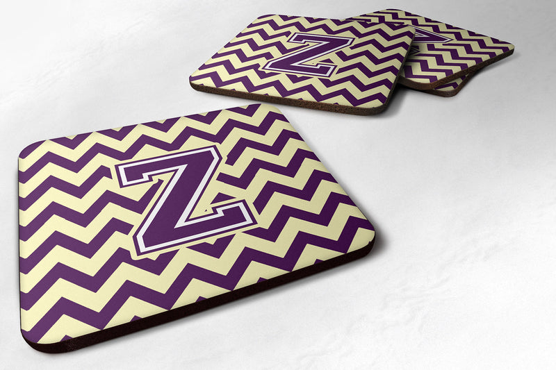 Letter Z Chevron Purple and Gold Foam Coaster Set of 4 CJ1058-ZFC