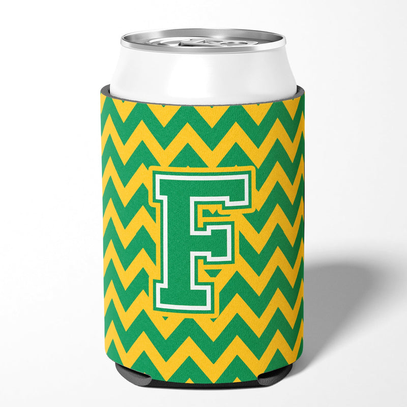 Letter F Chevron Green and Gold Can or Bottle Hugger CJ1059-FCC