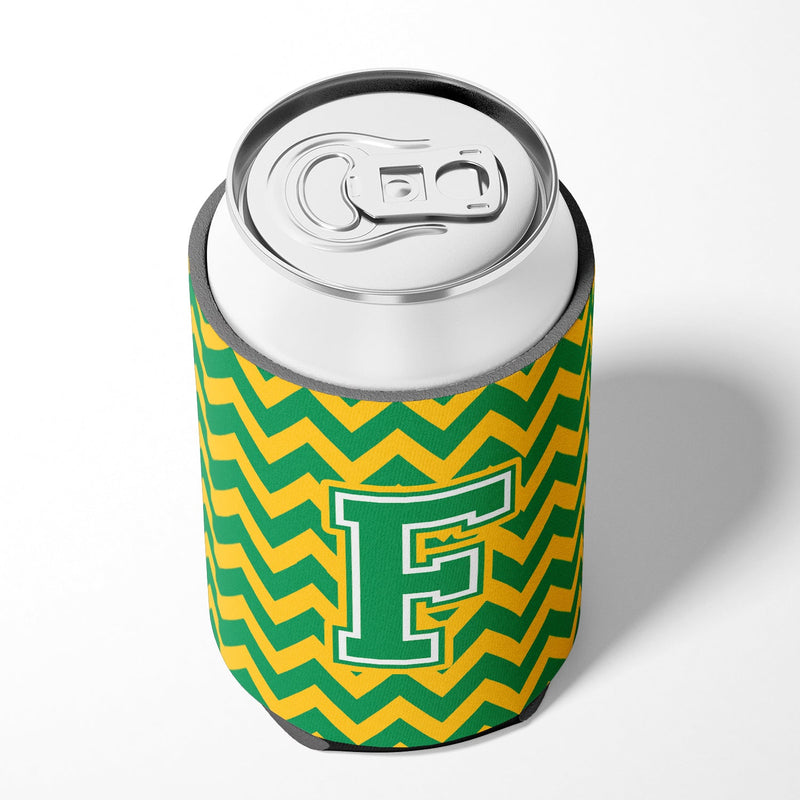 Letter F Chevron Green and Gold Can or Bottle Hugger CJ1059-FCC