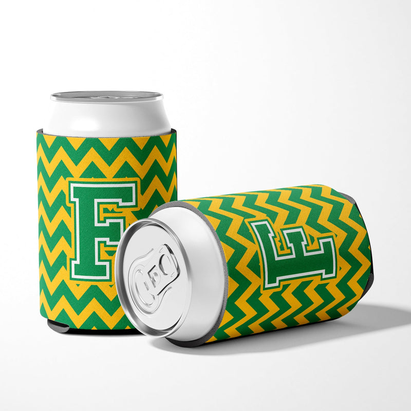 Letter F Chevron Green and Gold Can or Bottle Hugger CJ1059-FCC