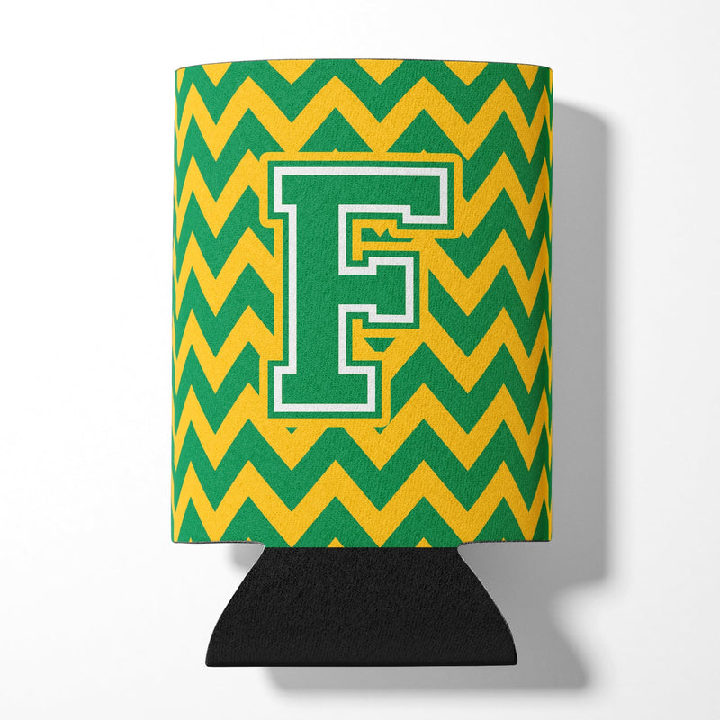 Letter F Chevron Green and Gold Can or Bottle Hugger CJ1059-FCC