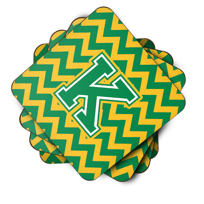 Letter K Chevron Green and Gold Foam Coaster Set of 4 CJ1059-KFC