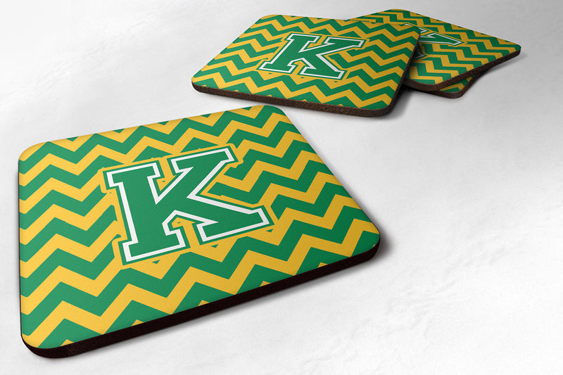 Letter K Chevron Green and Gold Foam Coaster Set of 4 CJ1059-KFC