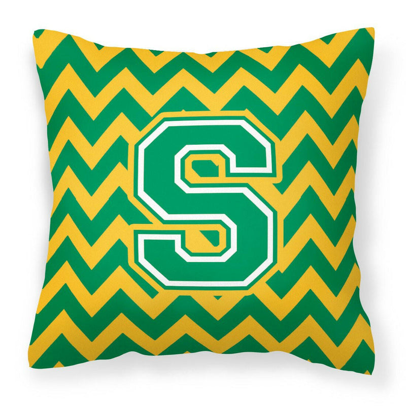 Letter S Chevron Green and Gold Fabric Decorative Pillow CJ1059-SPW1414