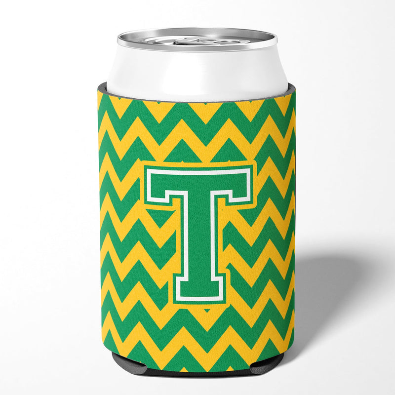 Letter T Chevron Green and Gold Can or Bottle Hugger CJ1059-TCC