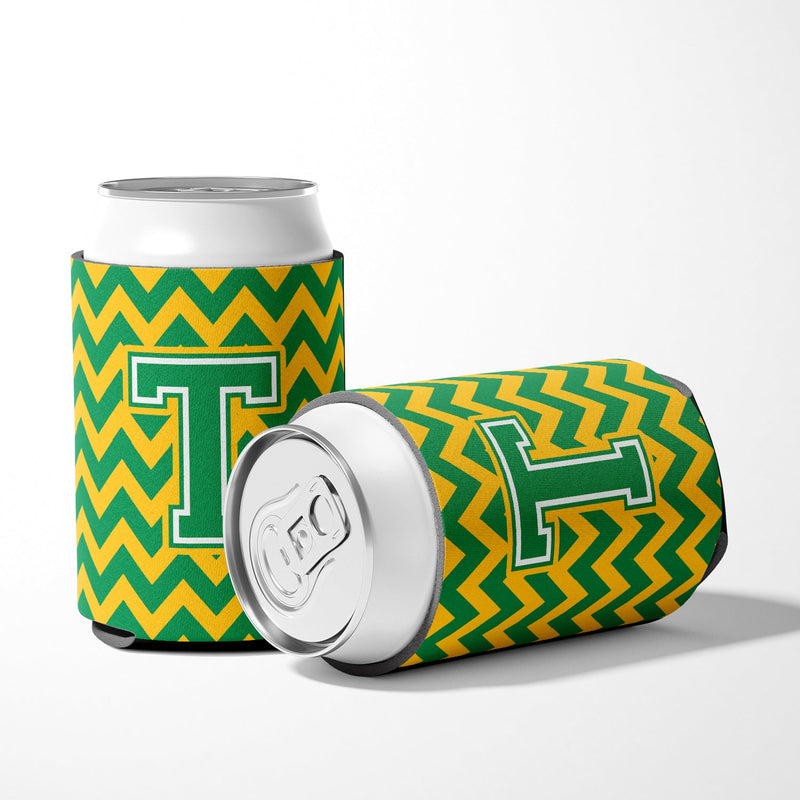 Letter T Chevron Green and Gold Can or Bottle Hugger CJ1059-TCC