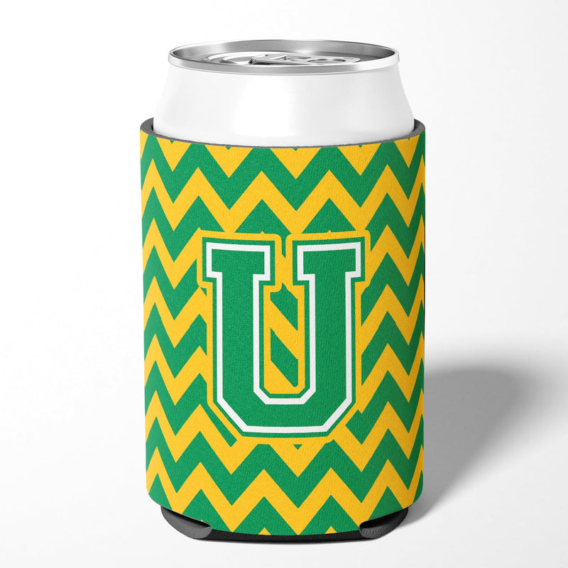 Letter U Chevron Green and Gold Can or Bottle Hugger CJ1059-UCC