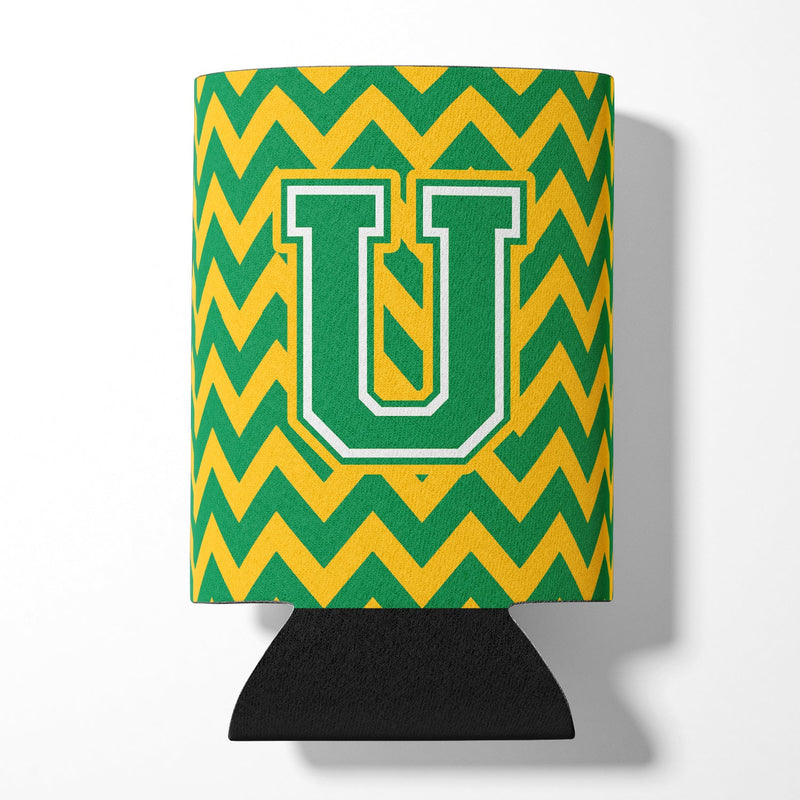 Letter U Chevron Green and Gold Can or Bottle Hugger CJ1059-UCC