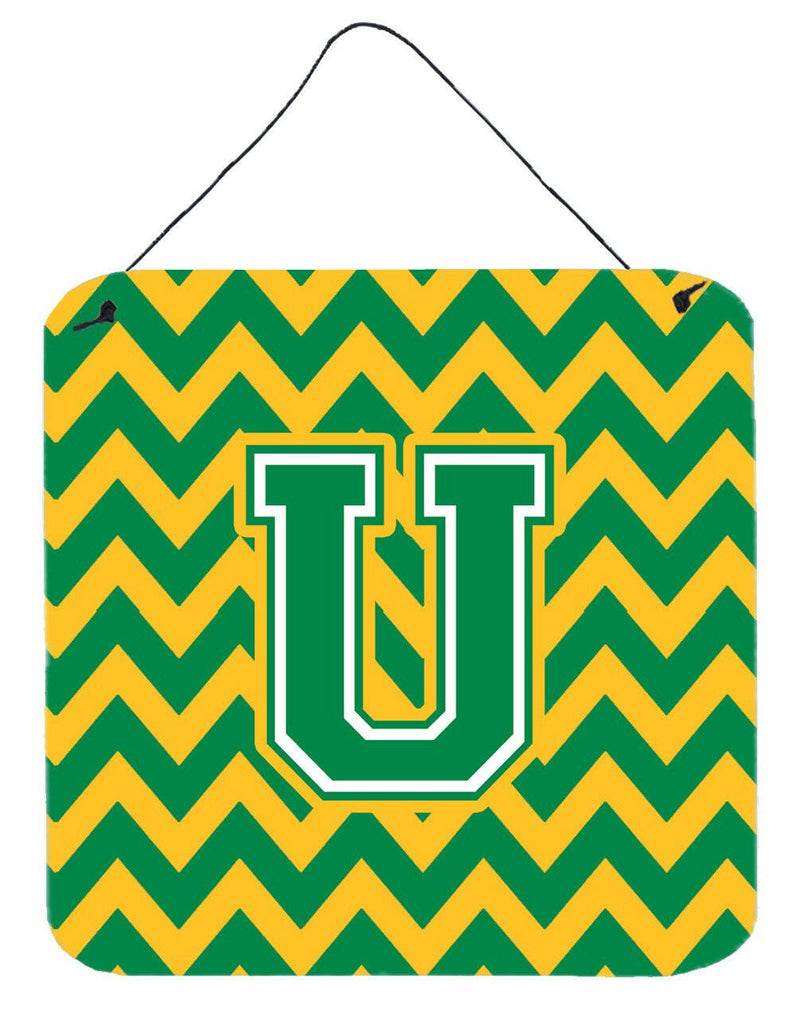 Letter U Chevron Green and Gold Wall or Door Hanging Prints CJ1059-UDS66