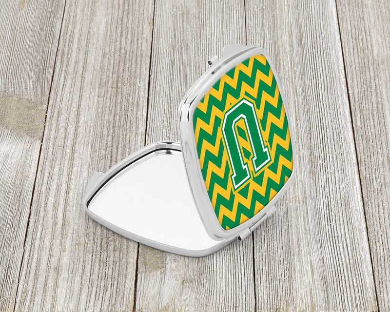 Letter U Chevron Green and Gold Compact Mirror CJ1059-USCM