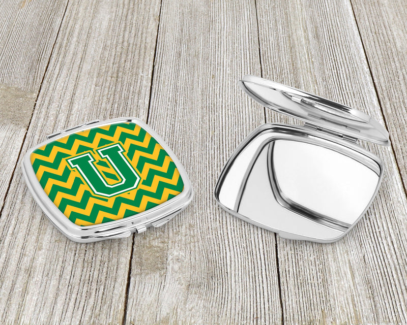 Letter U Chevron Green and Gold Compact Mirror CJ1059-USCM