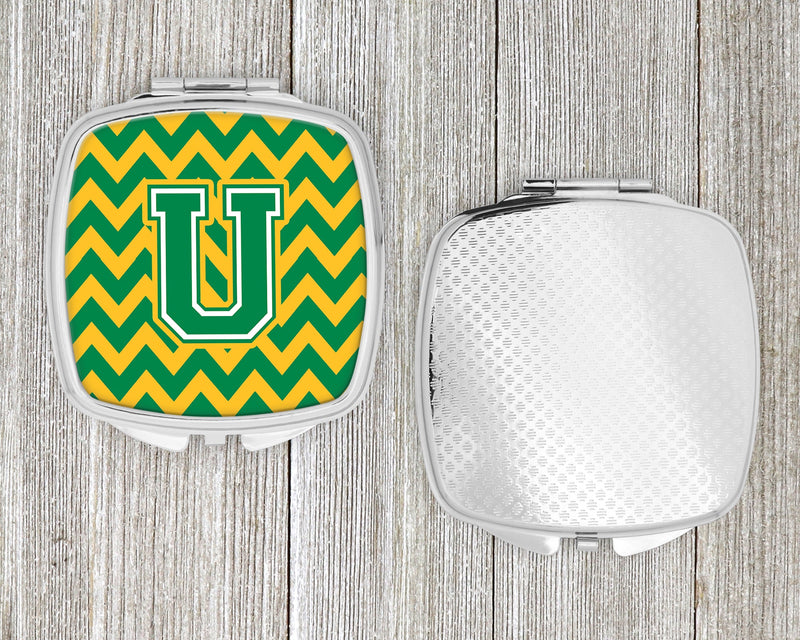 Letter U Chevron Green and Gold Compact Mirror CJ1059-USCM