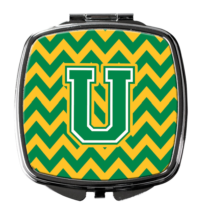 Letter U Chevron Green and Gold Compact Mirror CJ1059-USCM