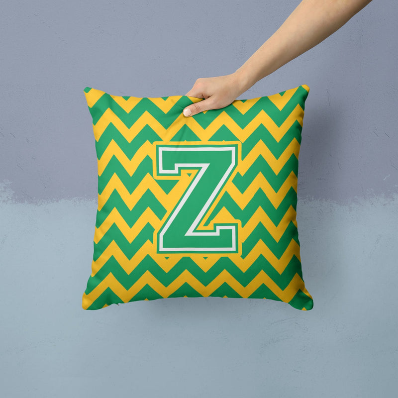 Letter Z Chevron Green and Gold Throw Pillow - 14x14 Decorative Pillow – Art for Your Home & Patio CJ1059-ZPW1414