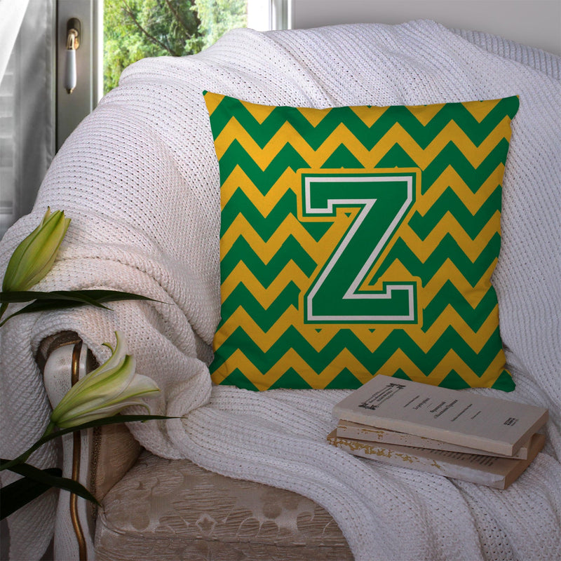 Letter Z Chevron Green and Gold Throw Pillow - 14x14 Decorative Pillow – Art for Your Home & Patio CJ1059-ZPW1414