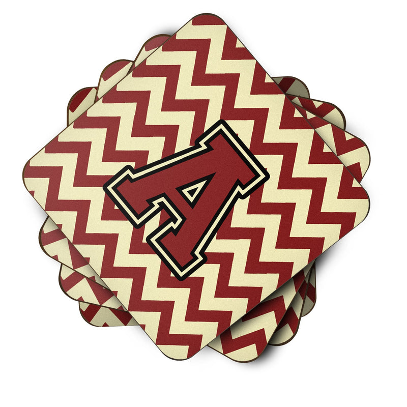 Letter A Chevron Maroon and Gold Foam Coaster Set of 4 CJ1061-AFC