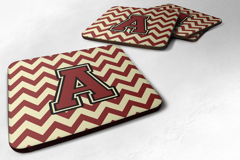 Letter A Chevron Maroon and Gold Foam Coaster Set of 4 CJ1061-AFC