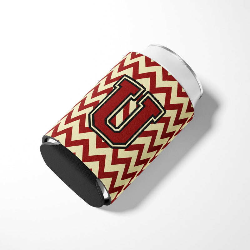 Letter U Chevron Maroon and Gold Can or Bottle Hugger CJ1061-UCC