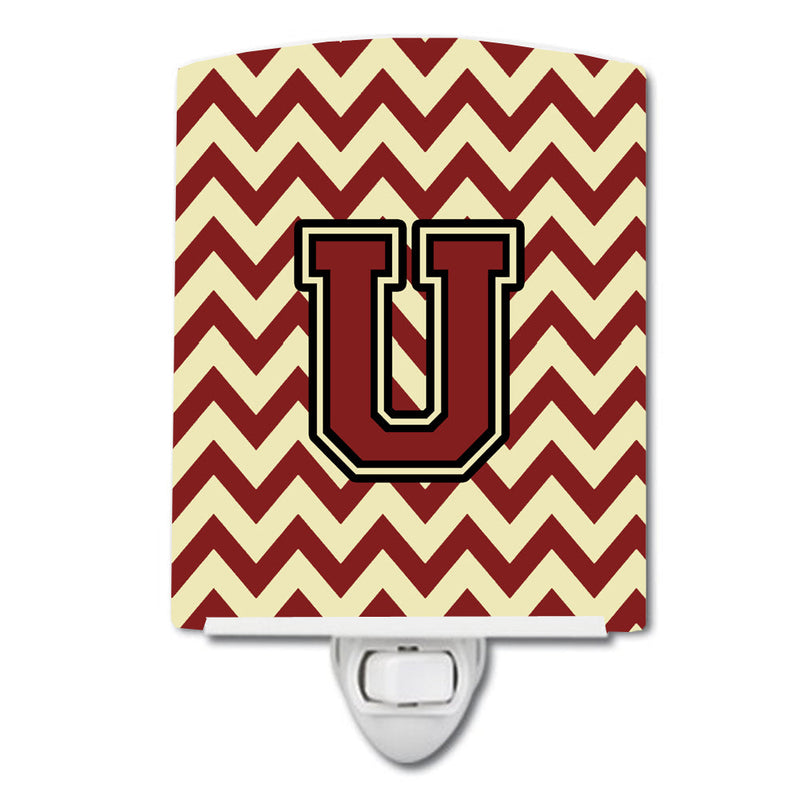 Letter U Chevron Maroon and Gold Ceramic Night Light CJ1061-UCNL