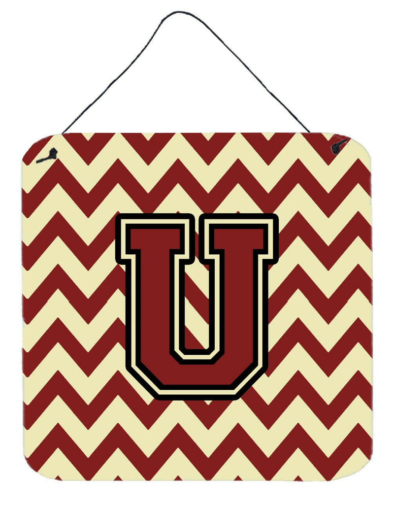 Letter U Chevron Maroon and Gold Wall or Door Hanging Prints CJ1061-UDS66