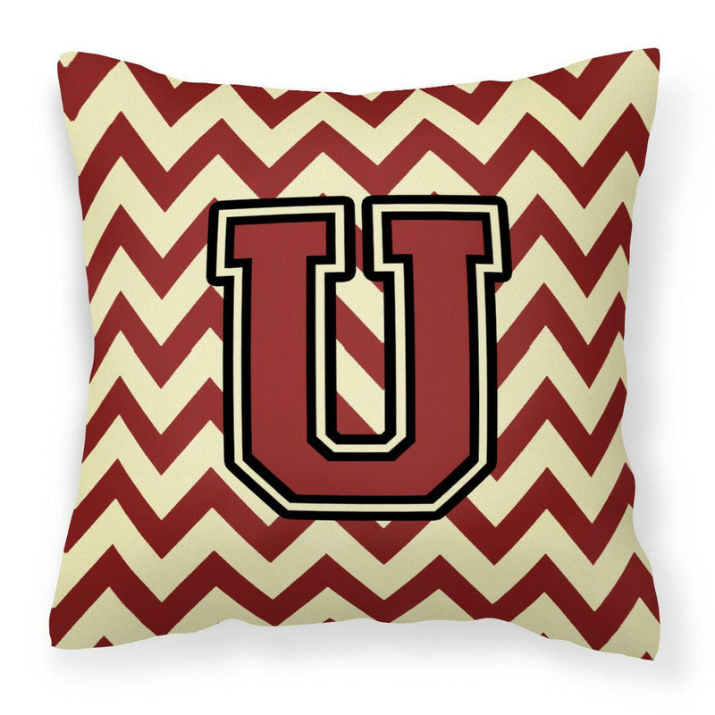 Letter U Chevron Maroon and Gold Fabric Decorative Pillow CJ1061-UPW1414