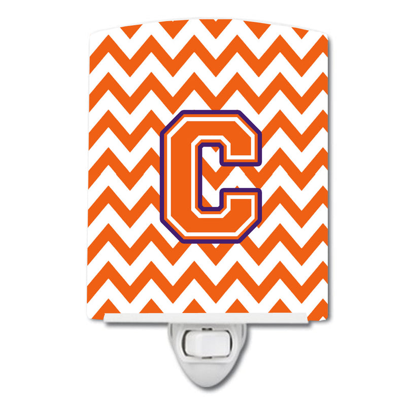 Letter C Chevron Orange and Regalia Ceramic Night Light CJ1062-CCNL