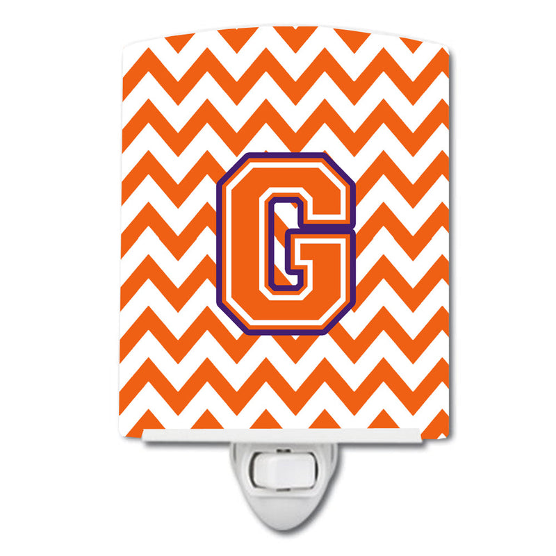 Letter G Chevron Orange and Regalia Ceramic Night Light CJ1062-GCNL