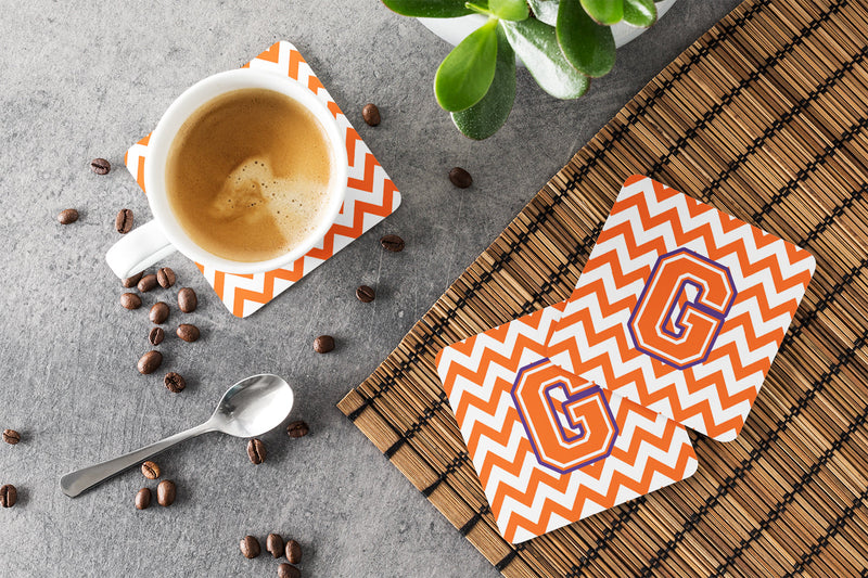 Letter G Chevron Orange and Regalia Foam Coaster Set of 4 CJ1062-GFC