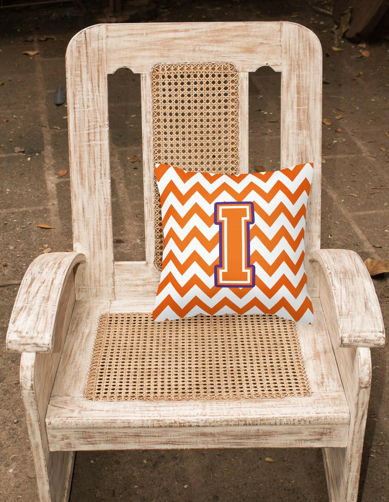 Letter I Chevron Orange and Regalia Fabric Decorative Pillow CJ1062-IPW1414