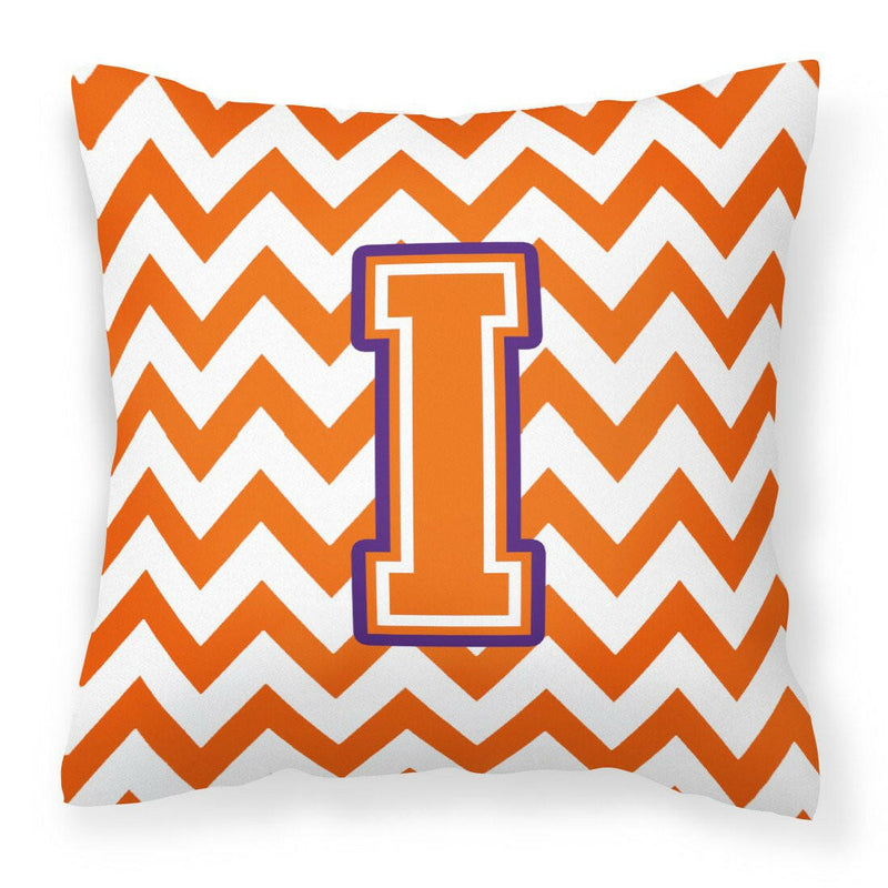 Letter I Chevron Orange and Regalia Fabric Decorative Pillow CJ1062-IPW1414