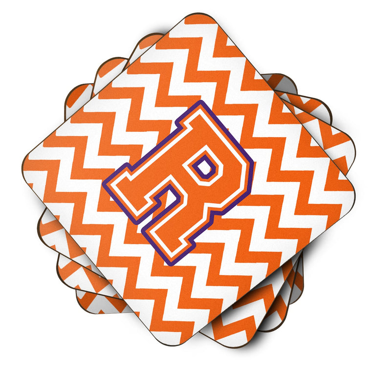 Letter R Chevron Orange and Regalia Foam Coaster Set of 4 CJ1062-RFC