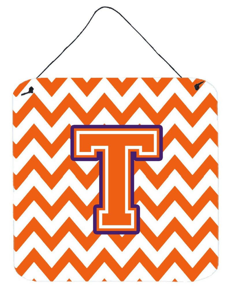 Letter T Chevron Orange and Regalia Wall or Door Hanging Prints CJ1062-TDS66