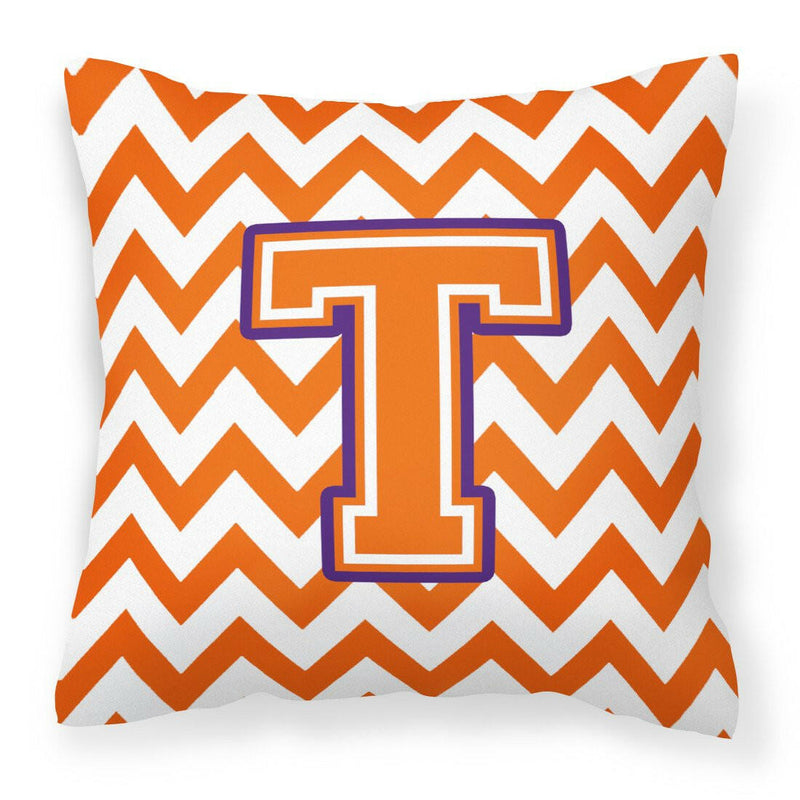 Letter T Chevron Orange and Regalia Fabric Decorative Pillow CJ1062-TPW1414