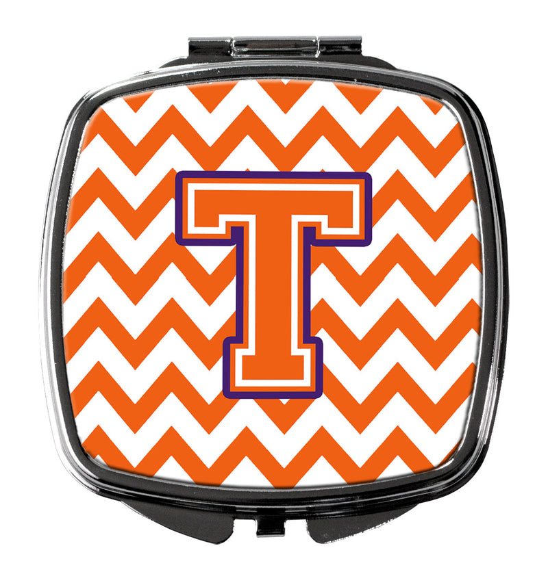 Letter T Chevron Orange and Regalia Compact Mirror CJ1062-TSCM