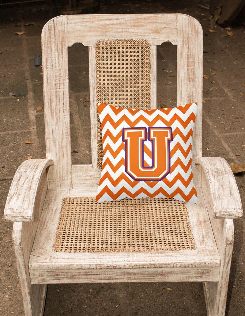 Letter U Chevron Orange and Regalia Fabric Decorative Pillow CJ1062-UPW1414